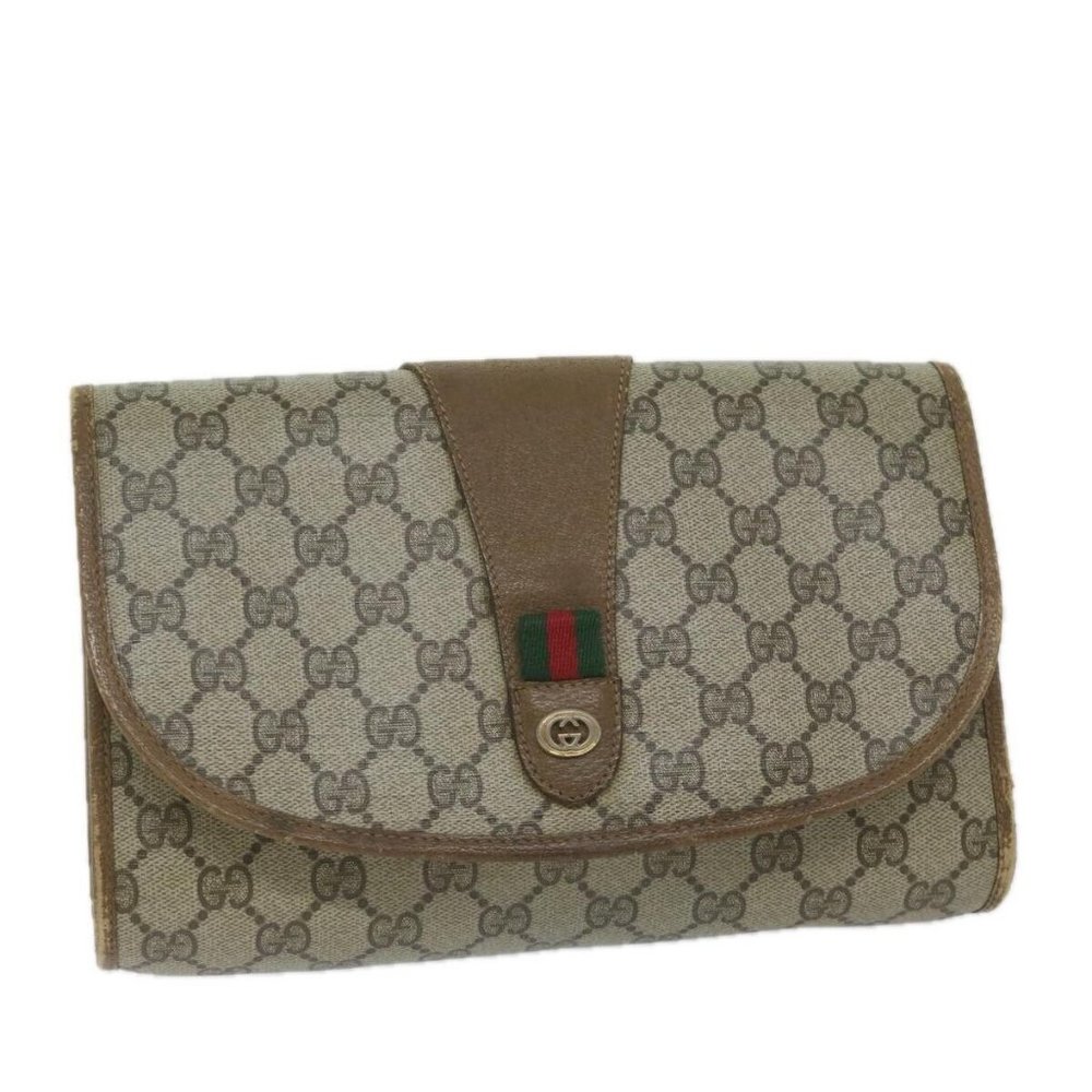 GUCCI GG Supreme Web Sherry Line Clutch Bag Beige Red 89 01 030 Auth - Picture 2 of 16